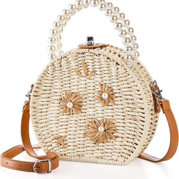 Handwoven Rattan Bag Straw Crossbody 8 Inch Wicker Tote for Summer Beach - Picture 1 of 9
